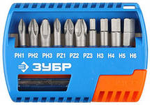 Набор бит  11шт ЗУБР "ЭКСПЕРТ" PH1, PH2, PH3, PZ1, PZ2, PZ, SL5.5, SL6.5 (с магнитным адаптером)