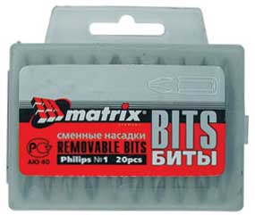 Набор бит  20 шт MATRIX Ph2x25 мм магнитный адаптер, закрытый бокс
